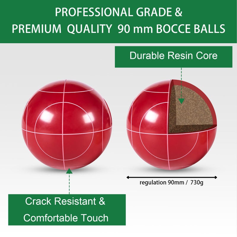 Pointyard Bocce Ball Set, 90mm Resin Bocce Ball Set with 8 Resin Bocce Balls/1 Pallino/Nylon Zippered Bag/Measuring Tape - Outdoor Lawn Games for Adults Family/Yard/Beach Game - Image 2